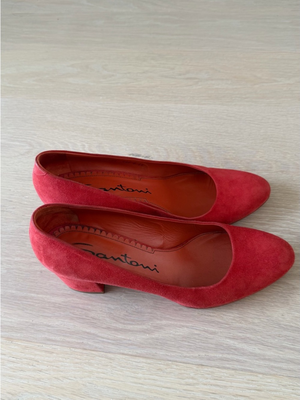 Santoni Red Suede Heel Pumps